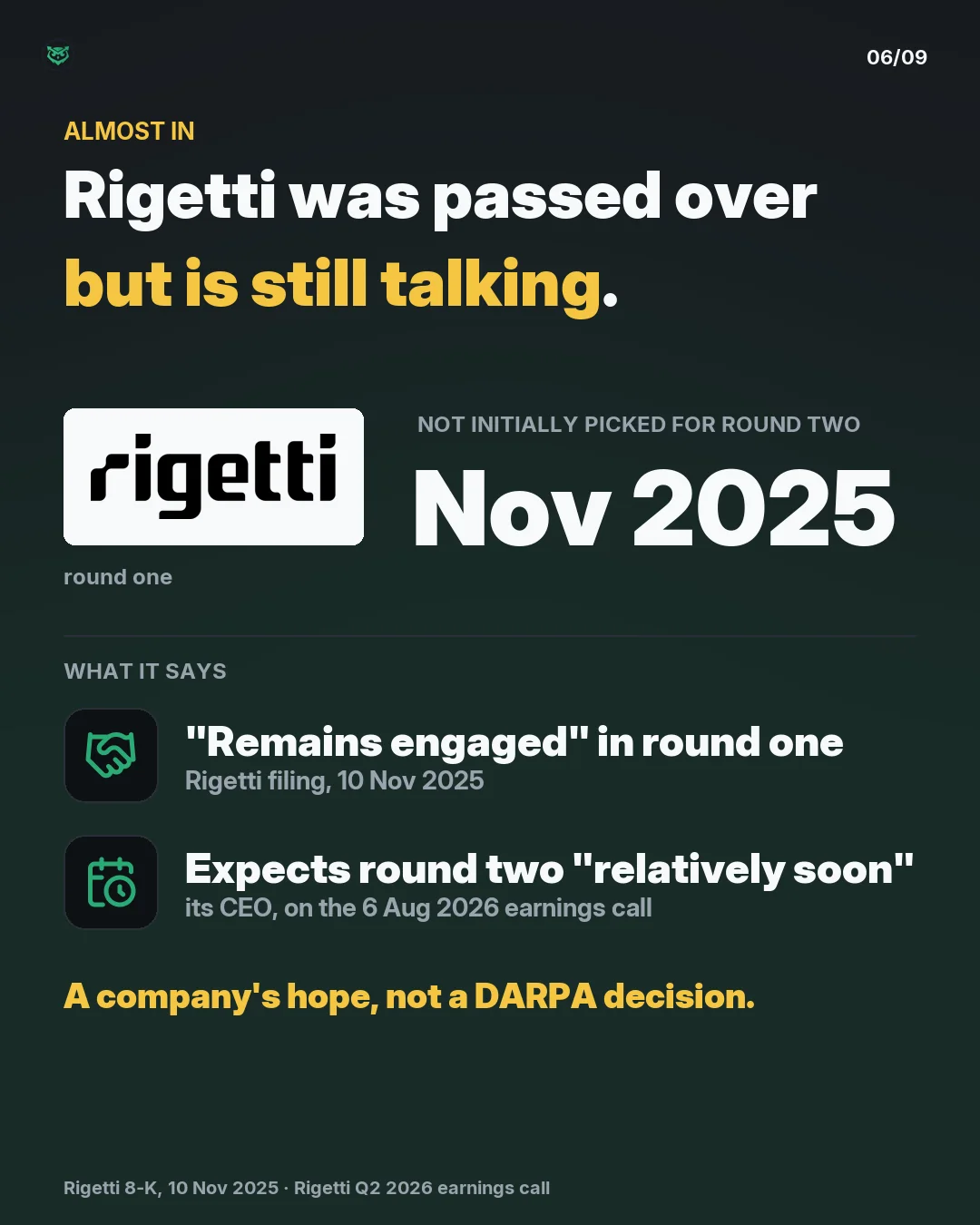 Rigetti was passed over but is still talking.